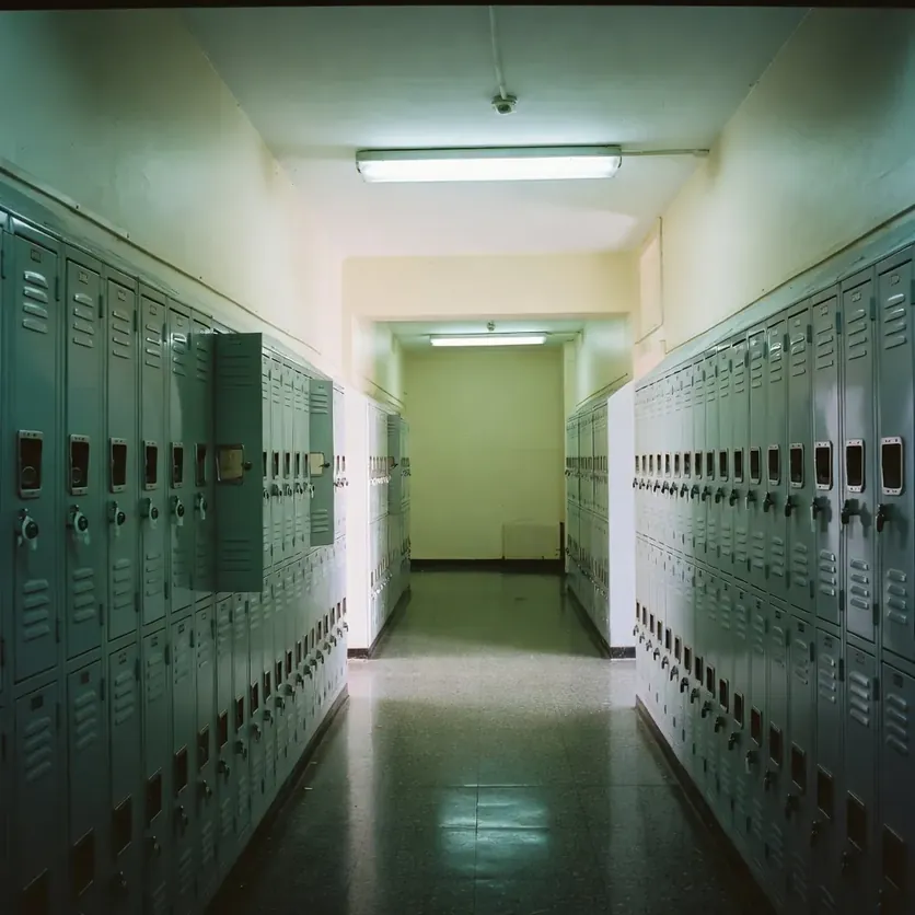 School hallway with lockers representing school and nonprofit communication websites.