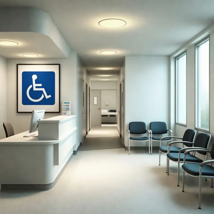 Accessible healthcare hallway representing patient-friendly clinic websites.